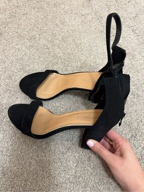 TOP Moda Black Suede Ankle Strap Block Heels